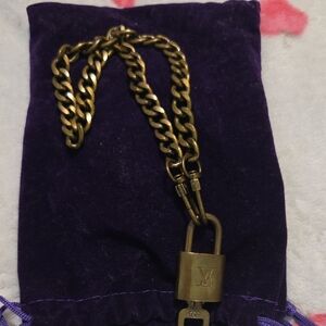 Louis Vuitton Gold-tone Curb Chain Necklace with Vintage Padlock Charm